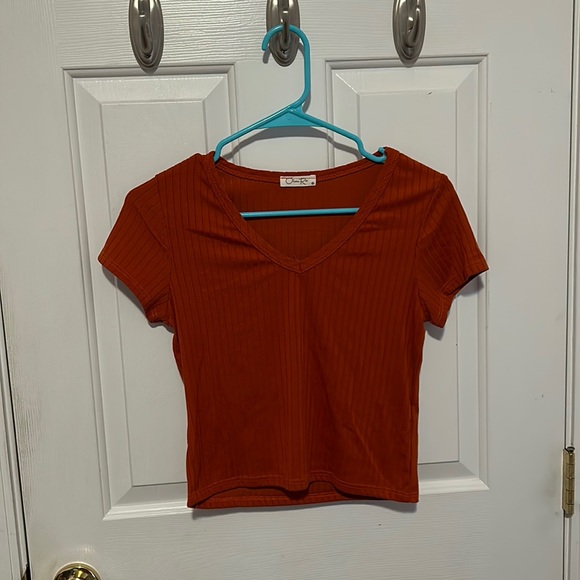 Burnt Orange Ribbed Tee - Picture 1 of 3